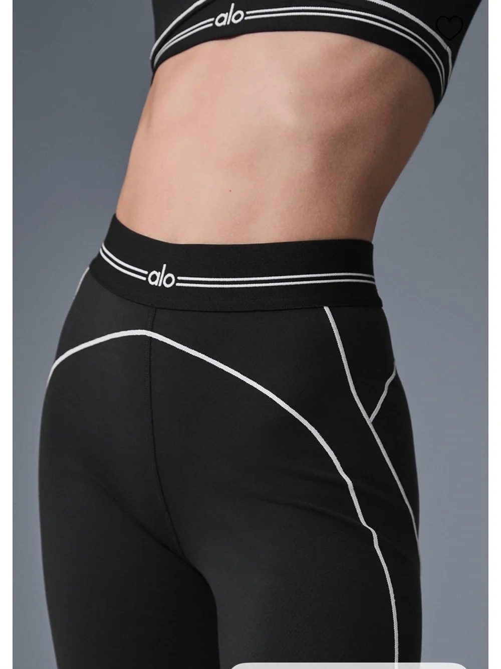 ALO Yoga Black Leggings with White Contrast Piping